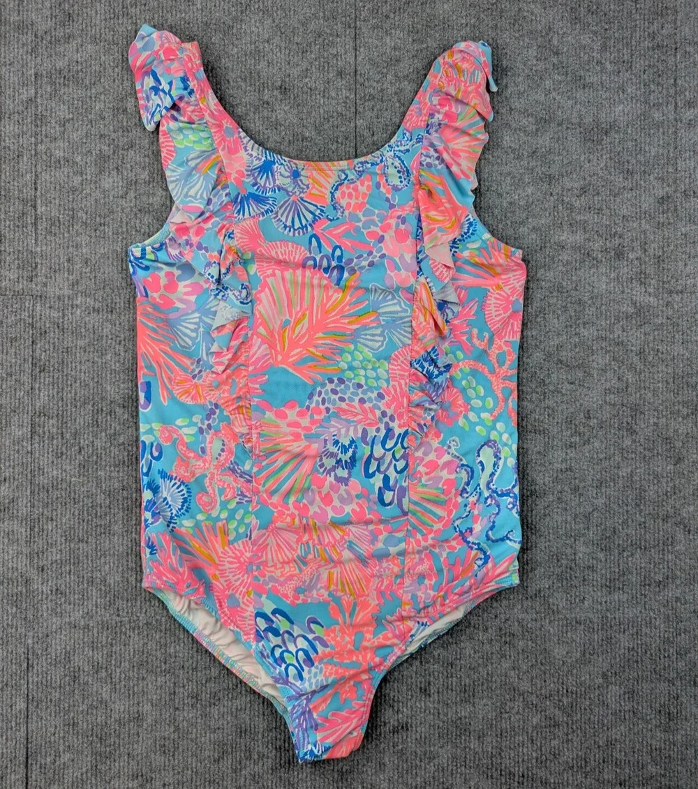 Lilly Pulitzer Lisa One Piece Swimsuit Girls 4 Colorful Coastal Resort UPF 50+